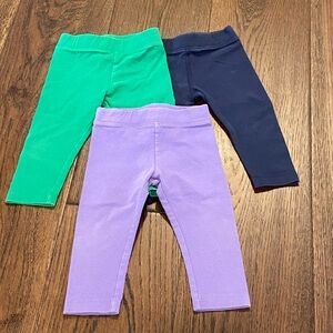 Primary Green, Navy, and Purple Kids Leggings - 6-12m